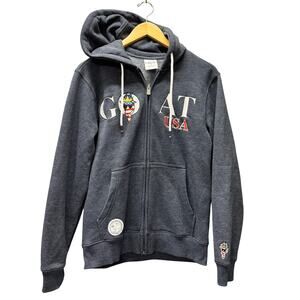 GOAT USA Hoodie Womens XS‎ Blue Full Zip Embroidered Logo Patriotic America